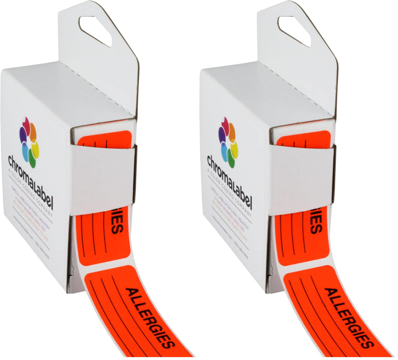 ChromaLabel 1 x 2.25 Inch Allergy Labels, 250 Labels per Dispenser Box, Fluorescent Red-Orange, Imprinted: Allergies (Pack of 2) 1" x 2-1/4" (Pack of 2)
