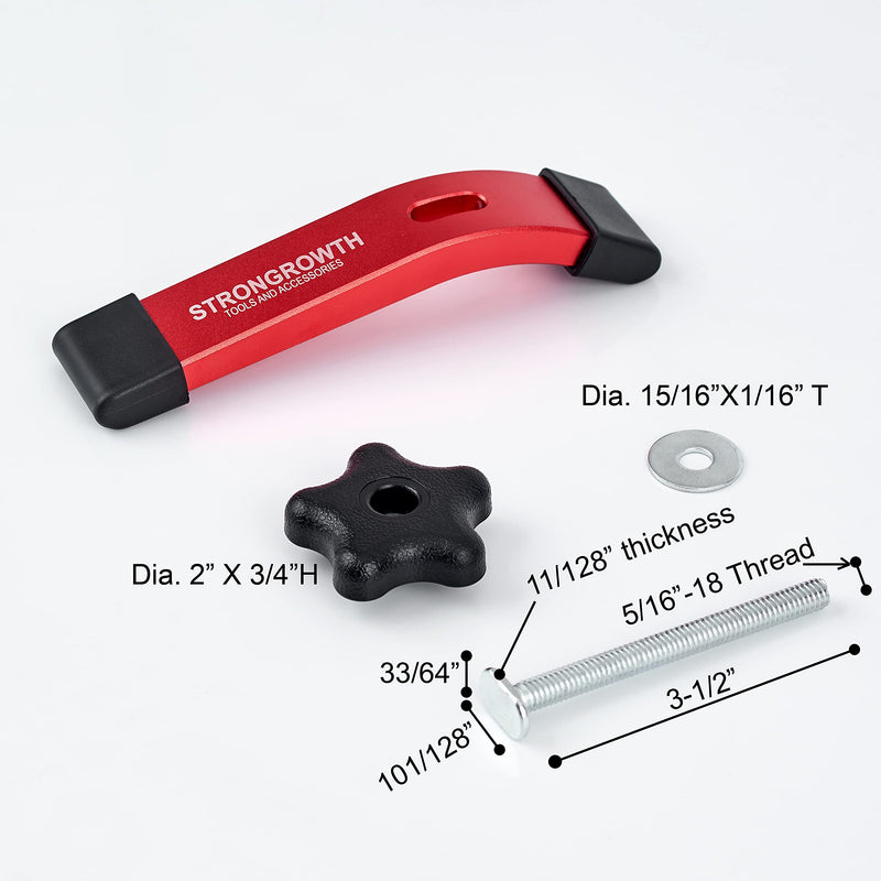 [Australia - AusPower] - T track Hold Down Clamps - Double Cut Profile Universal T-Track Clamps, 6-3/8"L x 1-1/4"W - Woodworking and Clamps - Fine Sandblast Anodized - Red Color-2PK T-Track Clamps 2pk 