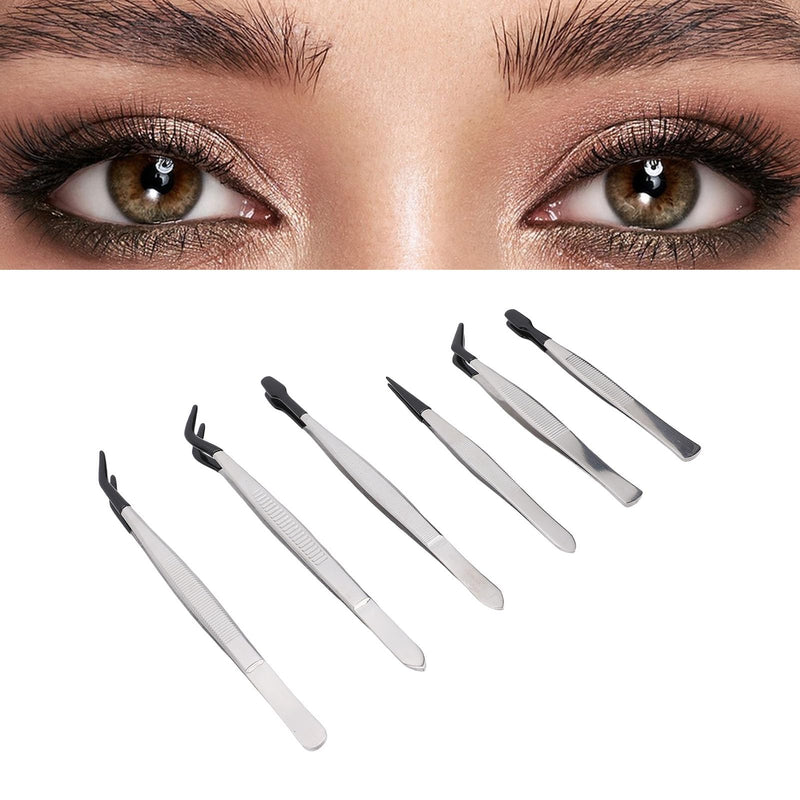 6pcs Tweezers with Rubber Coated Set, Multifunctional False Eyelash Tweezers for Jewellery Collectors for Stamp Collection, Electronics, Electronics