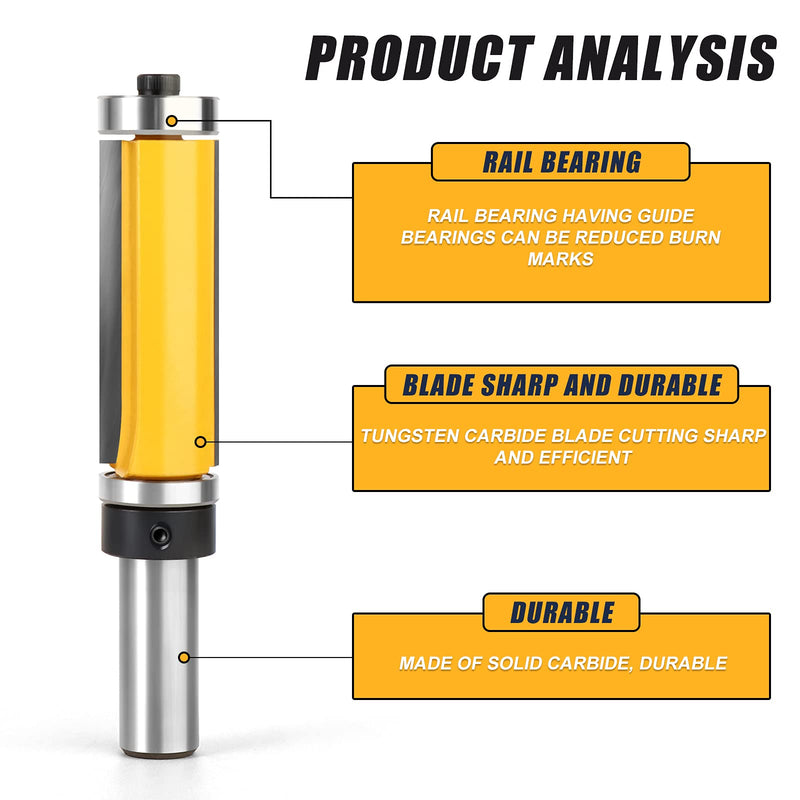 [Australia - AusPower] - 2-Inch Flush Trim Top and Bottom Bearing Router Bit 1/2-Inch Shank 1/2" Shank 2" Length 