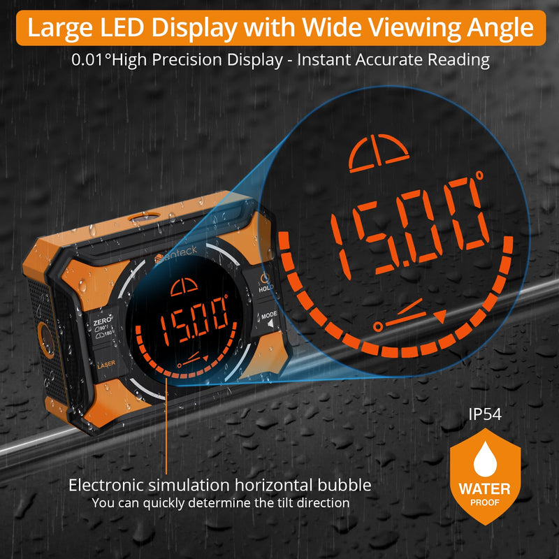 [Australia - AusPower] - Neoteck Digital Angle Finder with Dual Laser (Class 2 Laser, 1mW Power Output) 4x90/2x180°Angle Gauge with LED Display and Data Hold USB Charging Level Box with Bottom and Back Strong Magnetic 