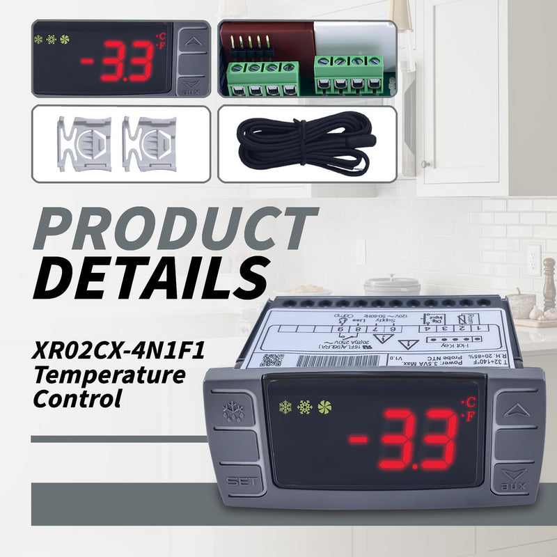 [Australia - AusPower] - XR02CX-4N1F1 Temperature Control with Temperature Sensor Probes 120V/Digital Thermostat Controller Off Cycle Defrost for Refrigerators-Freezers-Heating Appliances 