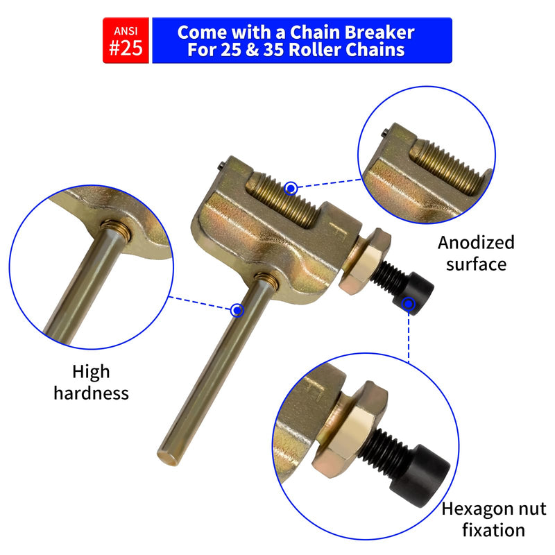 [Australia - AusPower] - Belleone #25 Roller Chain - 10 Feet #25 Chain with 10 Connecting Links & Chain Breaker for Go Karts, Mini Bikes, Scooters, Dirt Bikes, Razor Motorcycles, Pocket Bike and Bycicles - 480 Links 480Link 