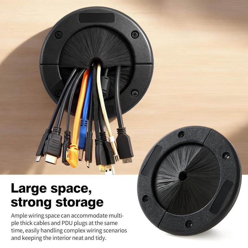 [Australia - AusPower] - 2-Pack 4"Round Brush Grommet, Upgraded Large Split Grommet Structure for Raised Floor Airflow Management, Home Data Center Wall Ceiling Floor Cable Management (Deep Black) Deep Black 