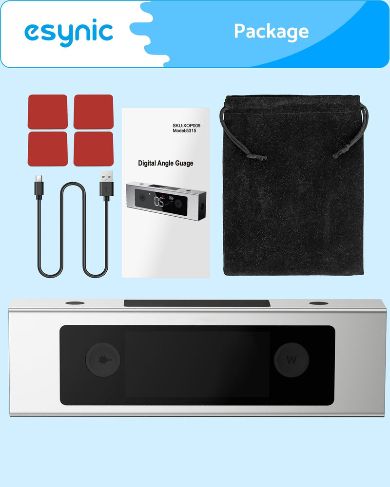 [Australia - AusPower] - eSynic Digitaler Neigungswinkelmesser mit Dual-Achsen, Präzisions-Inklinometer, Doppel-LCD-Display, Laser-Level, 4 * 90° Messbereich, Wiederaufladbar mit USB-C Silver 