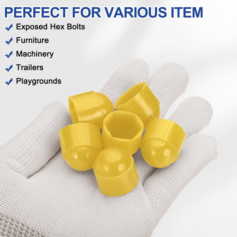 [Australia - AusPower] - PATIKIL 100 Pcs Hex Nut Cover, M12x18x22mm Nylon Screws Bolt Covers Caps Dome Acorn Hex Head Bolt Protection Cap for Screws Nut, Yellow 