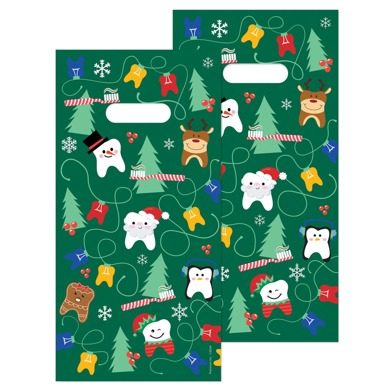 [Australia - AusPower] - Practicon Dental Christmas 6" x 12" Dental Giveaway Bags, Winter Holiday Themed Bags, Dental Hygiene Patient Care Goodie Bag, Dentist Office Plastic Gift Bags, 100 Pack 