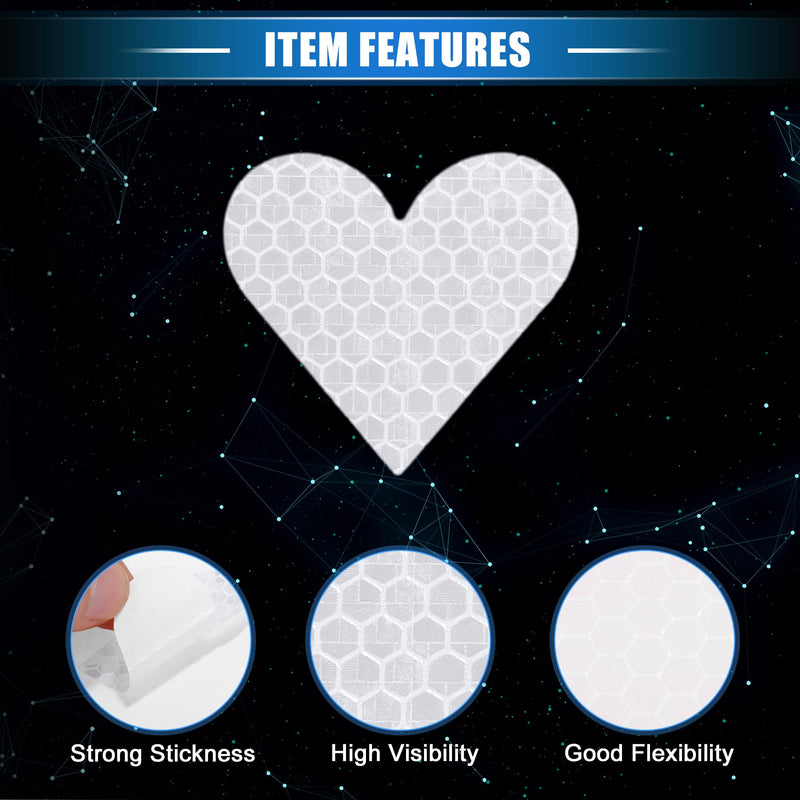 20 Pcs Reflective Stickers, 1.93"x1.73" Heart Shape Safety Tape Reflector Universal for Cars Trucks Trailers Waterproof PET White