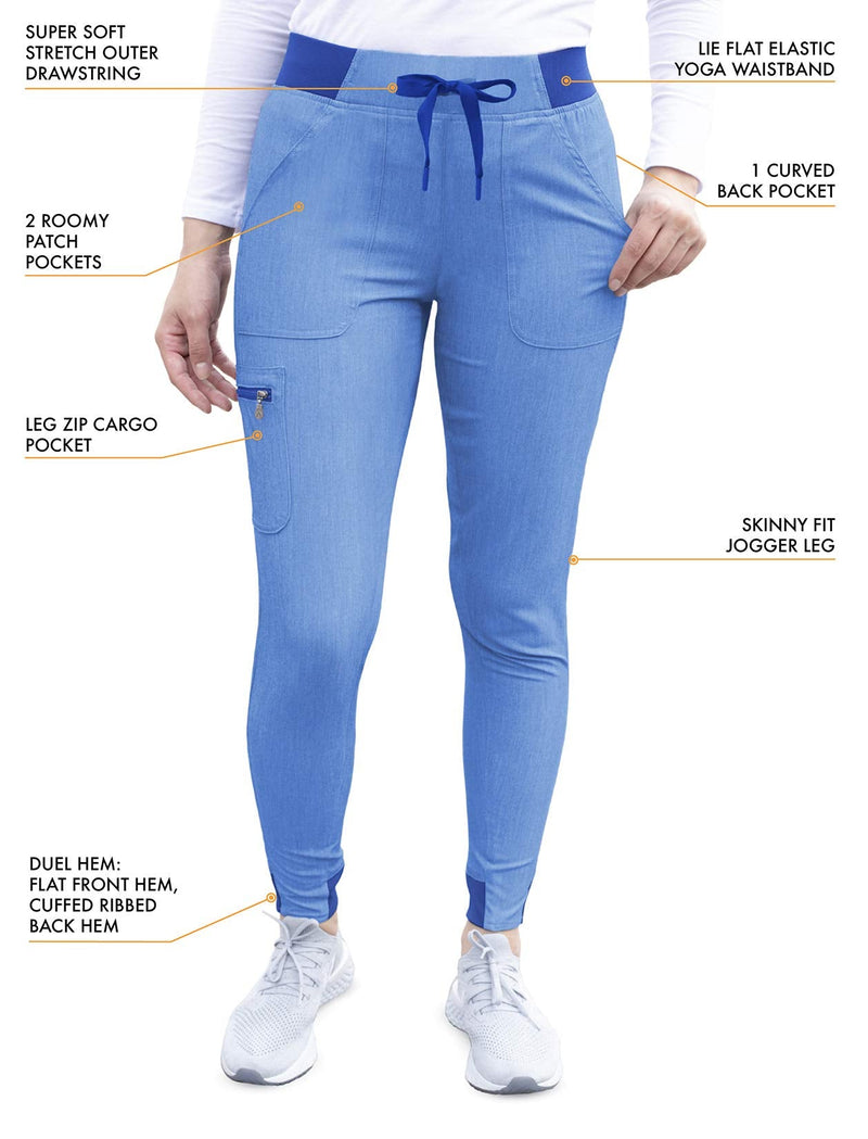 [Australia - AusPower] - Adar Pro Modern Athletic Scrub Set For Women - Modern V-Neck Scrub Top & Yoga Jogger Scrub Pants Medium Heather French Blue 