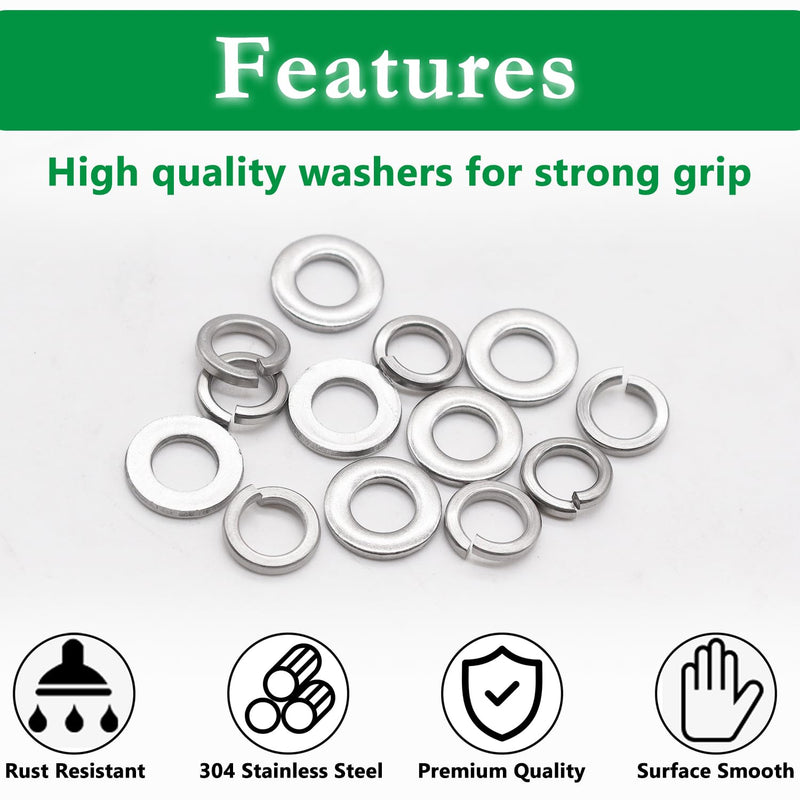 [Australia - AusPower] - 100PCS M6 Flat Washer and Spring Lock Washers, 50PCS Spring Lock Washers and 50PCS Flat Washers, 304 Stainless Flat Washers for Screws, M6 Washers for Bolts, Lock Washer Set M6 (100PCS) 