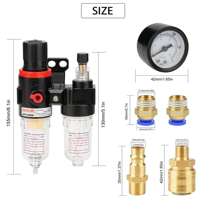 Compressed Air Pressure Regulator Water and Oil Separator Pressure Gauge 1/4 Inch | Integrated pressure gauge, water/oil separator, 1/4 inch connection, precise pressure control, robust and durable