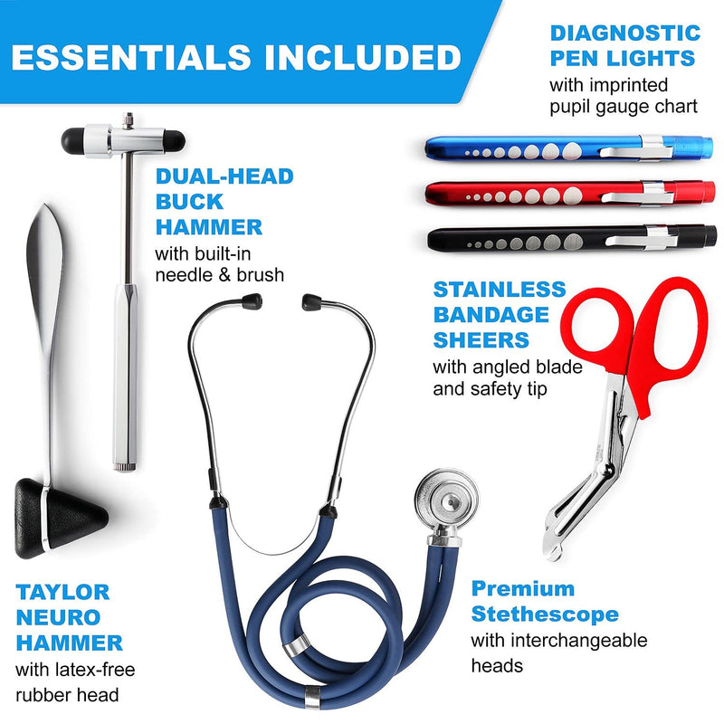 [Australia - AusPower] - Primacare KB-9397-BL Stethoscope Case, SUPPLIES INCLUDED, Blue with Multiple Compartments, Portable and Lightweight First Aid Kit Bag with Vital Medical Supplies, Nursing Accessories for Nurses 