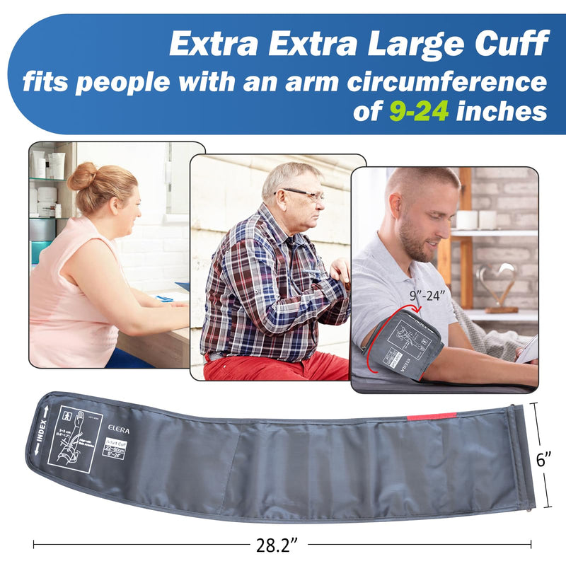[Australia - AusPower] - ELERA Extra Large Blood Pressure Cuff (9"-24" | 22-60cm) - XL Replacement BP Cuff for Big Arms, Compatible with Most BP Monitors, Adult Cuff Only - 6 Connectors XXL + Dark Gray 
