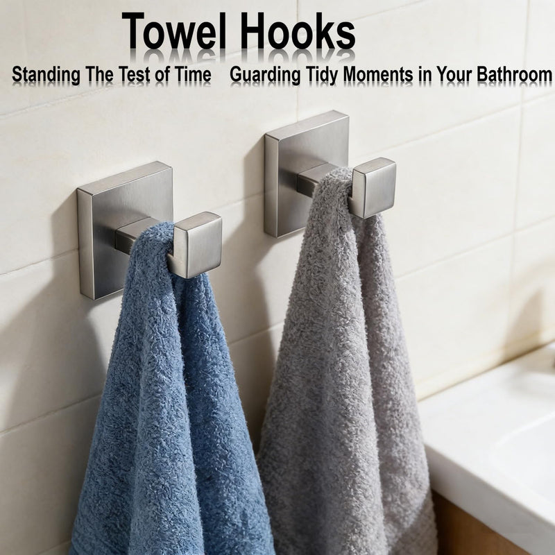 Bathroom Hardware Set 4 Piece Brushed Nickel Bathroom Accessories Set SUS304 Towel Bar Set Includes Towel Bar 16 Inch+Towel Holder+Toilet Paper Holder+Towel Hooks (4, Brushed Nickel, 16 Inch)