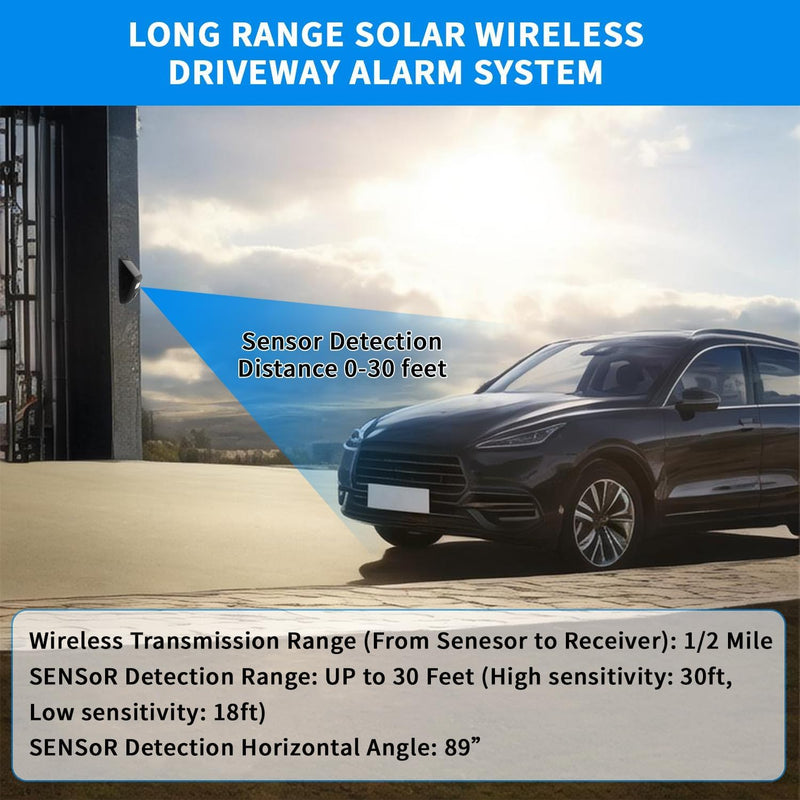 [Australia - AusPower] - Qumox Solar-Powered Driveway Alert System - Wireless Motion Sensor Doorbell with Weatherproof Design for Home and Business Security (2 Sensor & 1 Receiver) B1198 
