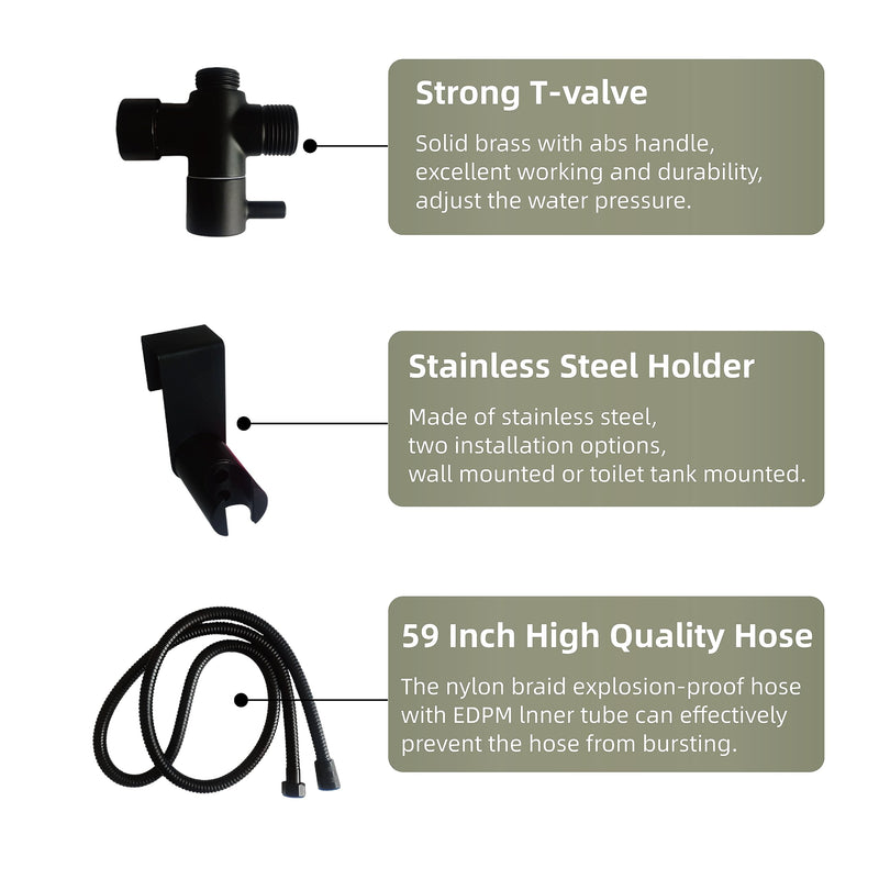 Handheld Bidet Sprayer for Toilet, Brass Leak Free T-Valve & Adjustable Jet Spray, Feminine Hygiene, Baby Diaper Sprayer with Superior Complete Accessories