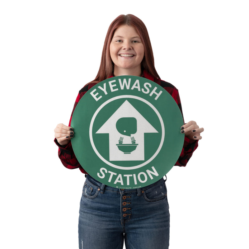 [Australia - AusPower] - TRADESAFE Eye Wash Station Anti-Slip Floor Sticker - Emergency Eyewash Station Sign, Peel and Stick Adhesive Vinyl Sign, ANSI-Compliant, 17” Diameter Round Sticker 