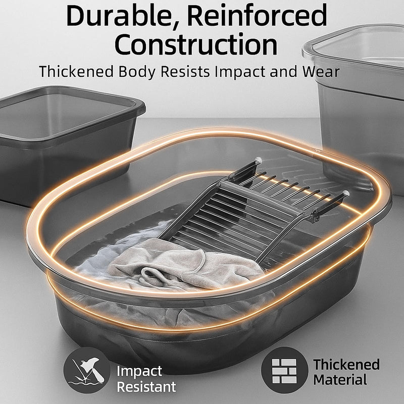 Washboard Basin for Hand Washing Clothes, Compact Hand Wash Clothes Basin with Built-in Laundry Washboard, Soap Holder, Wash Basin for Delicates & Small Loads Transparent Gray 16 X 13 X 4.9 Inches