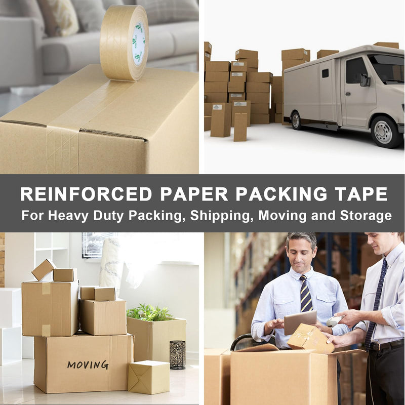 BOMEI PACK 2Pack Reinforced Kraft Paper Tape, Self Adhesive Paper Gummed Packing Tape, for Heavy Duty Packing, Shipping, Moving and Storage, 2Inch55yds 2in x 55yds 2