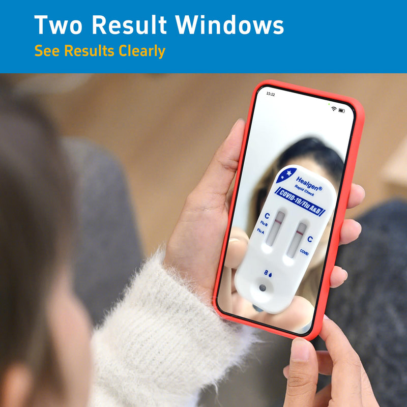 Healgen Rapid Check COVID-19, Flu A&B Antigen Test Kit, The First FDA Authorized OTC 3-in-1 Flu & COVID Home Test, Easy to Read Dual Windows, Results in 15 Mins, 2 Test