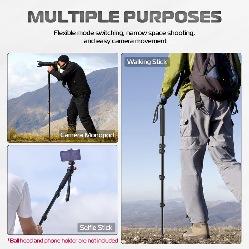 [Australia - AusPower] - ULANZI TB12 61-Inch Camera Monopod, Aluminum Photography Monopod with 5-Section Height, Lightweight & Portable Camera Accessories, for Cameras Canon, Nikon & Sony Mirrorless & DSLR, Easy to Carry 