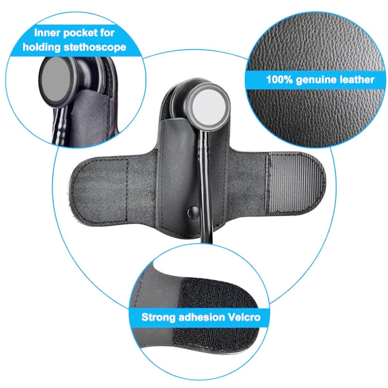 [Australia - AusPower] - Leather Stethoscope Holder Clip Stethoscope Hip Holder with Clip on Waist Belt/Pocket/Bag to Protect from Loss Fit for Physicians 