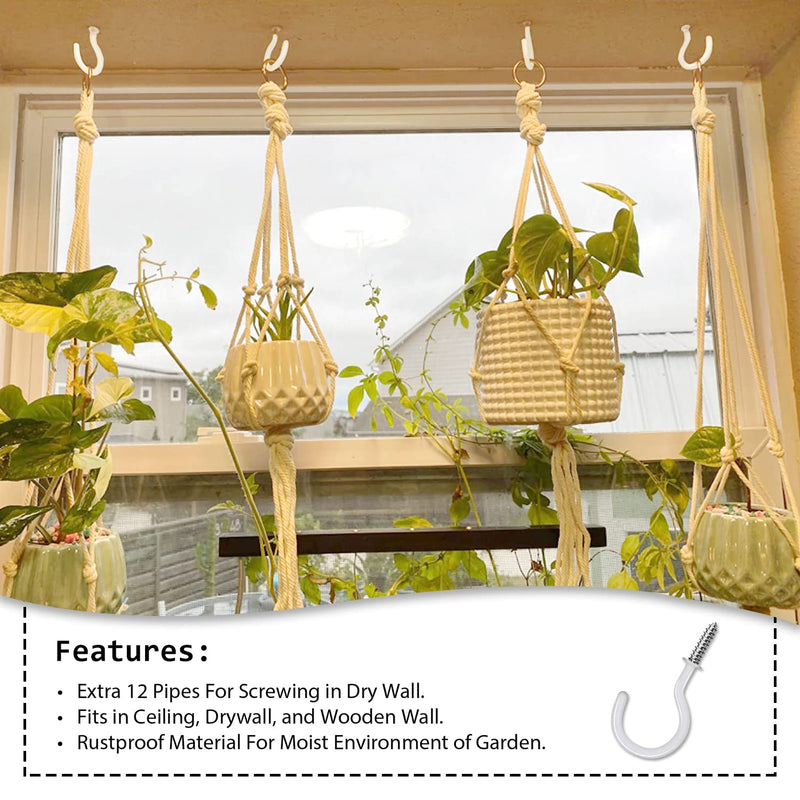 [Australia - AusPower] - 12 Pcs Ceiling Hooks for Hanging Plants, Cups, Utensils and Christmas String Lights, 1-1/4 inch Vinyl Coated Screw-in Plant and Cup Hooks for Wooden and Drywall with Anchors - White 12Pcs 1-1/4 inches 