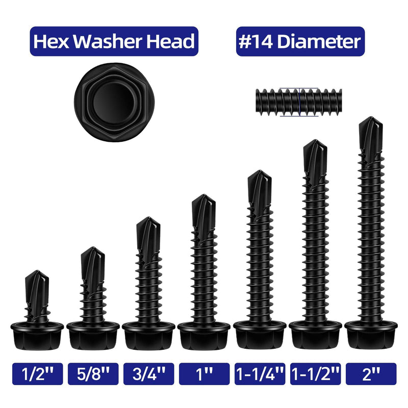 [Australia - AusPower] - #14 x 1 Hex Washer Head Self Tapping Screws, TEK Screws, Self Drilling, Stainless Steel 410 Sheet Metal Screws, Black Finish, 50 PCS #14 x 1" 