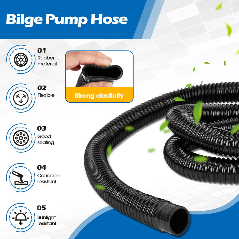 12V 1100GPH Bilge Pump Kit, 0.98 Inch, Non-automatic | 6 ft/1.8 meters Bilge Pump Hose, 2pcs Stainless Steel Clamps, Thru Hull Fitting, For Boats, Speedboats, Yachts B - 1100GPH