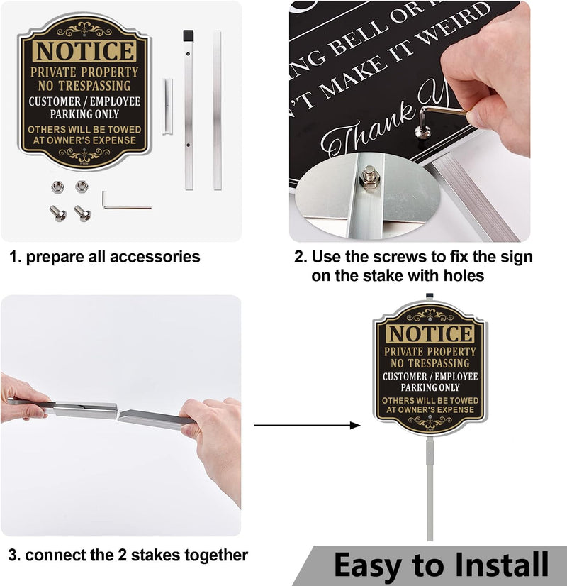 Notice Private Property No Trespassing Customer/Employee Parking Only Sign 12" x 10" With 35" Long Metal Stakes Visitors Guest With Stand Aluminum Business