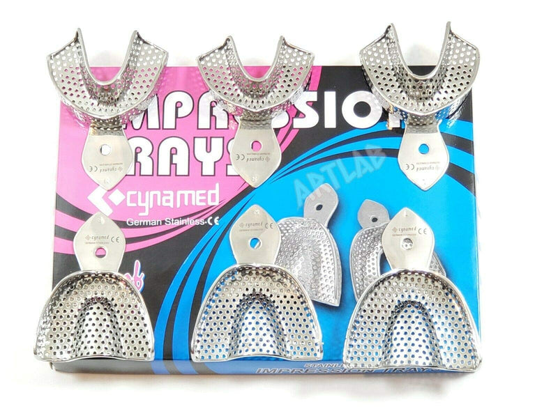 [Australia - AusPower] - Premium German Dental Autoclavable Metal Impression Trays Stainless Steel Upper Lower Dental Perforated Impression Trays Set of 6 Cyanemed 