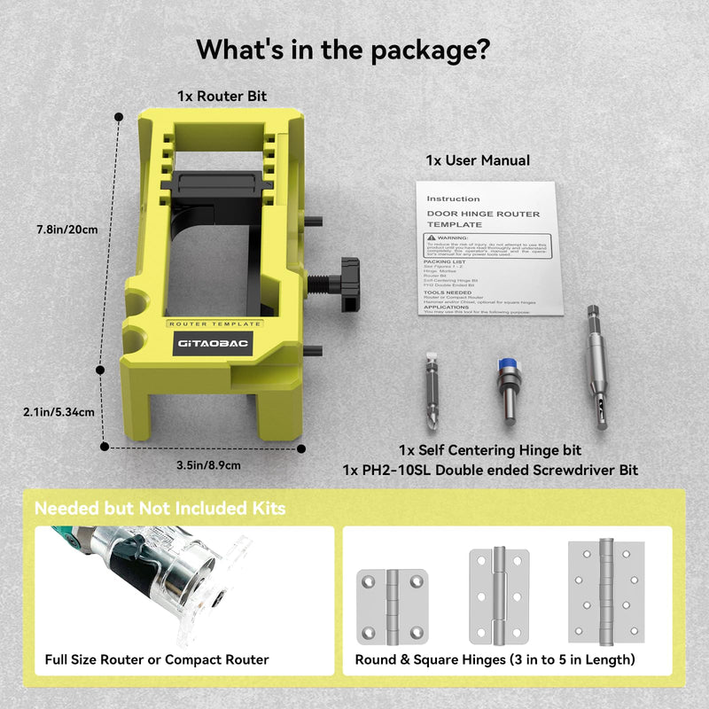[Australia - AusPower] - Green Door Hinge Jig, Door Hinge Router Template, Door Hinge Mortiser, Hinge Installation Kit Fits 3” to 5” Length and 1/4” or 5/8” Thickness.?Only Work on The Door not The jamb? 