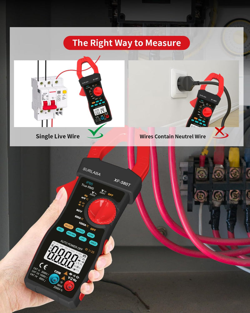 [Australia - AusPower] - SURLABA Digital Clamp Meter 1000A/2000V AC DC Current Voltage LPF Multimeter 6000 Counts TRMS NCV Amp Volt Resistance Capacity Frequency Continuity Tester for Photovoltaic Industry High Voltage Clamp Meter (XF-580T) 