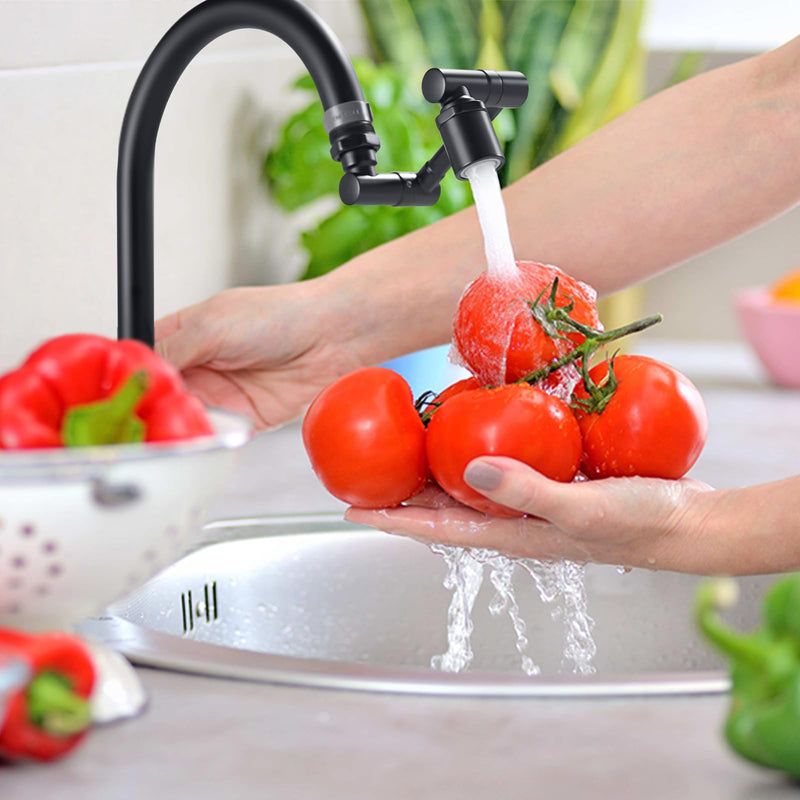 BAGNOLUX Brass 1080° Swivel Black Faucet Extender for Bathroom Sink, 2 Modes Rotating Faucet Extension Spout, Universal Splash Tap Aerator Attachment Adapter for kitchen Sink, Robotic Arm Water Matte Black-2