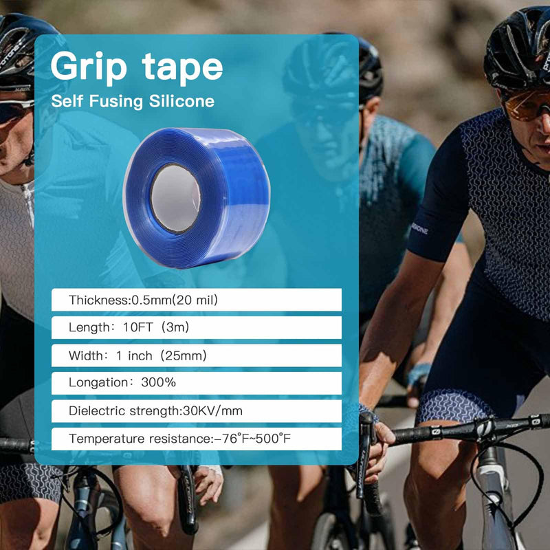 Self-Fusing Silicone Tape - No Adhesive Grip Tape for Bike Handlebar, Fishing Pole, Pull-Up Bar, Bicycle (Blue, 10 FT) Blue