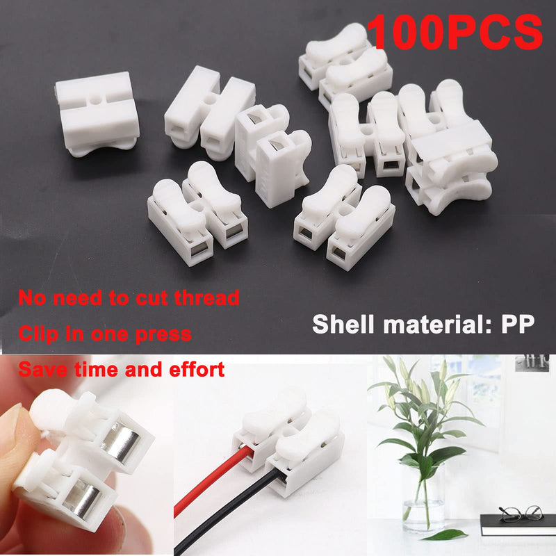 Tnisesm 100Pcs Push Quick Wire Cable Connector,White Wiring Terminal,Spring Loaded Electrical Connectors for Home Lighting Appliances & Automotive Wiring