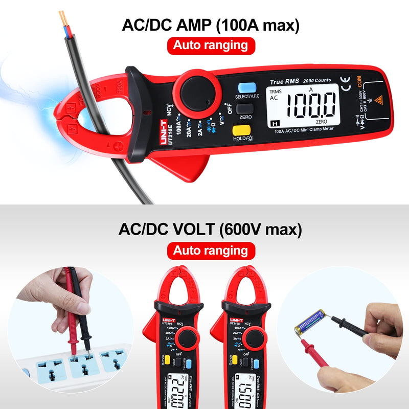 [Australia - AusPower] - UNI-T UT210e Digital Clamp Meter AC DC Amp Meter Clamp Multimeter True RMS 2000 Counts Voltmeter Continuity Tester Capacitor HVAC Tool Multi Tester UT210e clamp meter (ac/dc) 