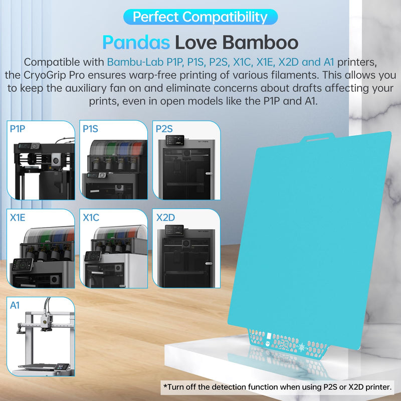 [Australia - AusPower] - BIQU CryoGrip Pro Glacier 257x257mm Panda Build Plate for Bambu-Lab P1S/P1P/P2S/X1C/X1E/X2D/A1 3D Printer Double Sided Upgrade Build Plate Removable Surface Platform P1/P2/X1/A1/X2D Glacier-Original 