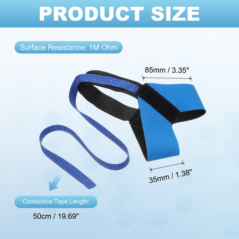 MECCANIXITY 4 Pcs ESD Heel Strap, 1M Ohm 50cm Conductive Tape Anti Static Heel Grounder Adjustable for Electronics Workshop Lab Protection Against Electric Shock, Blue Black