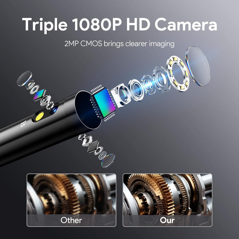 [Australia - AusPower] - DEPSTECH Inspection Endoscope Camera with Lights: 1080P Triple Lens Snake Camera with 5" Screen and 16.5FT Flexible Cable, Waterproof Industrial Borescope Tool for Auto, Wall, Sewer, Pipe, Mechanics 