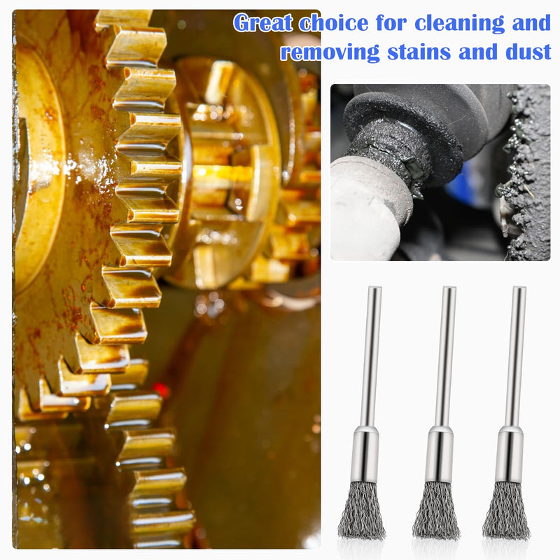 [Australia - AusPower] - Steel Cleaning End Brushes Pen 20 Pcs, 1/5? X 1/8? Wire End Cleaning Brush Metal, Extended Small Wire Brush Rust Paint Removal Bits Polishing Rotary Tools Accessories 