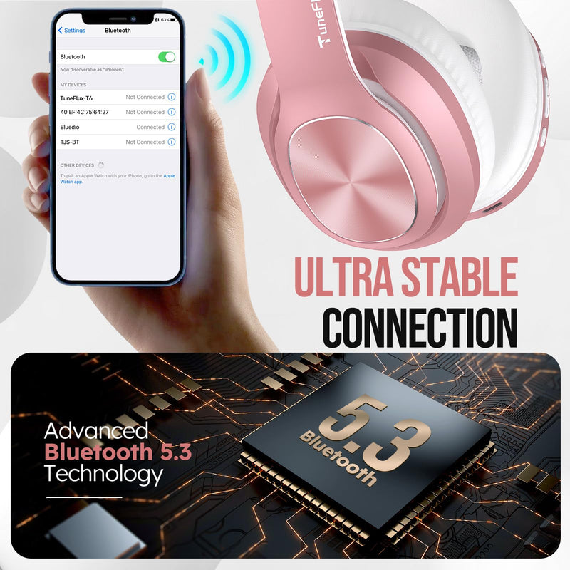 [Australia - AusPower] - Wireless Bluetooth Headphones Over Ear, 80H Playtime, 3EQ Sound Modes, HiFi Stereo Headphones with Deep Bass, Foldable Bluetooth 5.3 Headphones for Smartphone/PC/Computer-Rose Gold Rose Gold 