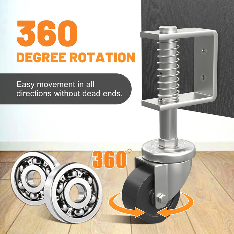 Gate Wheel 2 Inch Heavy-Duty Caster for Wooden Gates - 360 Degree Rotation, Solid Rubber Tire, 80lbs Capacity, Spring-Loaded, Includes Screws & Screwdriver 2inch 70lb