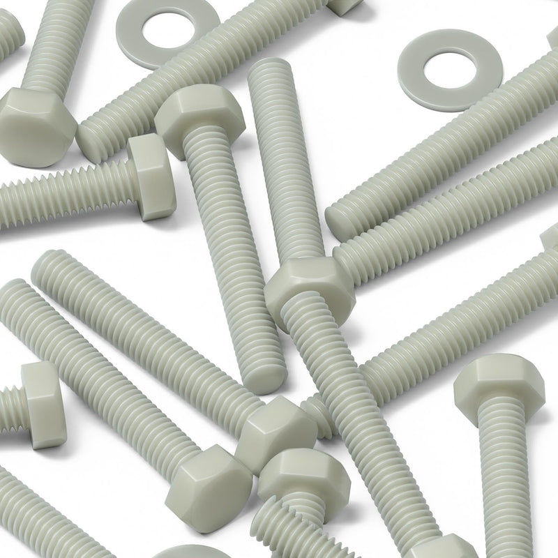 [Australia - AusPower] - 50 x Glass Filled Reinforced, Super Nylon Hex Head, M3 x 20mm, Machine Screws, Plastic Nuts and Bolts, Washers, 1/18 x 25/32 