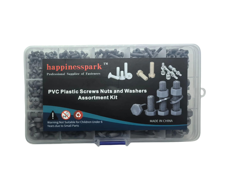 [Australia - AusPower] - PVC Metric Phillips Pan Head Screws with Nuts and Washers Set M3 M4 M5 Assortment Hardware Kit Total 470PCS Grey M3-M5 