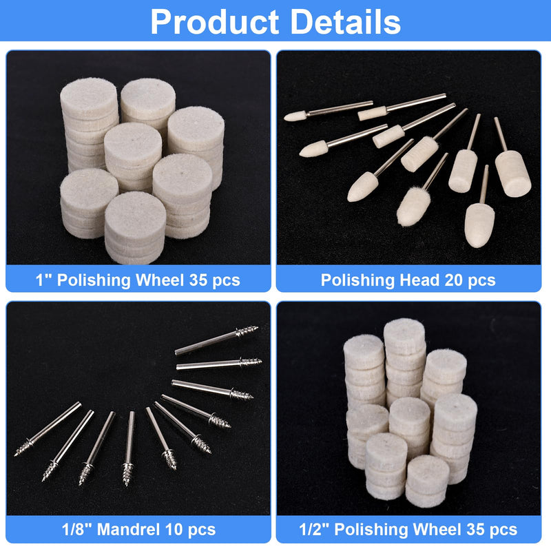 [Australia - AusPower] - bssmmai Pack of 140 Wool Felt Polishing Attachments Compatible with Dremel, Multifunctional Polishing Set with Storage Box, Polishing Disc Set for Metal, Wood, Jewellery, Bicycle, Wheel Hub 