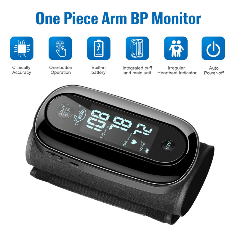 [Australia - AusPower] - Blood Pressure Monitor Upper Arm with One Piece Design, Digital BP Machine for Home Use with Cuff Size 9-14 Inch, Portable Meter, Built-in Battery 