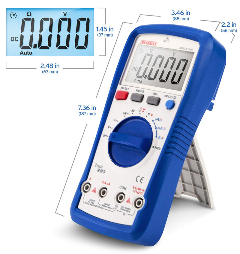 [Australia - AusPower] - Etekcity Professional Digital Multimeter Voltmeter A1000, AC/DC Voltage Tester, TRMS 6000 Counts, Current, Resistance, Frequency, Continuity, Capacitance, Diode, Temperature, NCV Pale Blue 