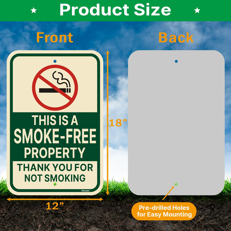 This is a Smoke Free Property Thank You for Not Smoking Signs 18” x 12” Business Home Facility Outdoor Rust Free Aluminum 2 Pack