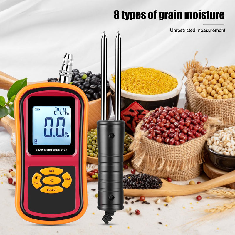 [Australia - AusPower] - Digital Grain Moisture Meter for Wheat Corn Rice Peanut Soybean, Grain Humidity Meter, Portable LCD Display Hay Moisture Tester, Multifunctional Moisture Meter Probe Humidity Tester 